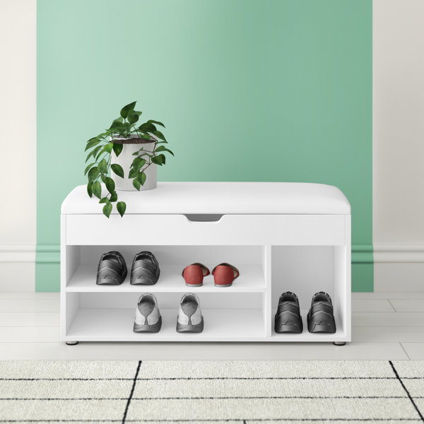 Shoe storage bench for small outlet entryway